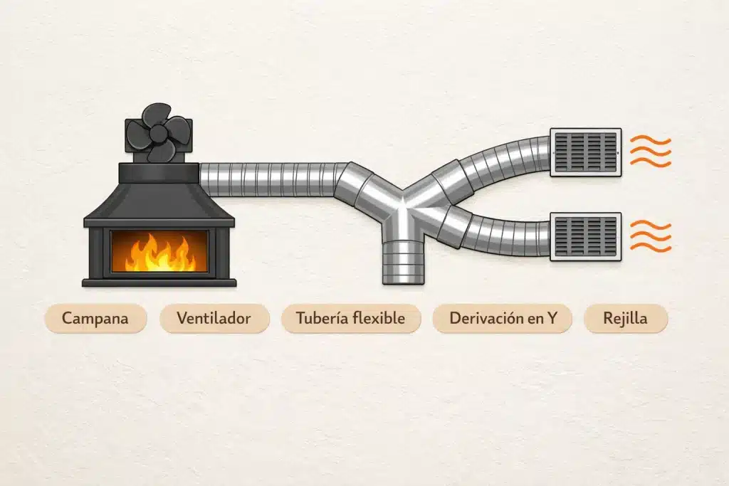 cómo funciona el sistema de distribución de calor para chimeneas
